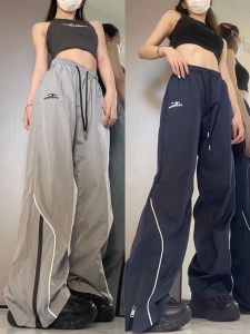 American Functional Tactical Pants Straight-leg Casual Sports Pants Female Thin Loose Wide Leg Jazz Hip Hop Side Stripes Sweatpants