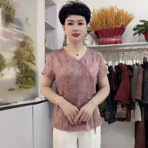 Áo Sơ Mi Lụa in Hoa Cổ Truyền Thống Trung Quốc Mùa Hè Mới Cho Mẹ Trung Niên Và Cao Tuổi Áo Sơ Mi Nhỏ Kiểu Trung Quốc