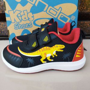 sepatu Ando Dino Land Velcro Perekat Hitam Merah kuning Black red yellow