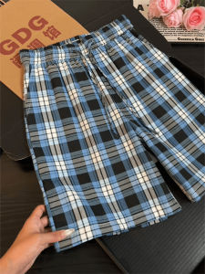 LIUBU | Vintage Blue Plaid Thin Summer Mens Shorts