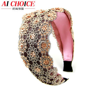 Wide Edge Hairband with Lace And Rhinestone Womens Anti-Slip Hair Clip Pressed Hair Adult Female Headwear Toothed Hairband