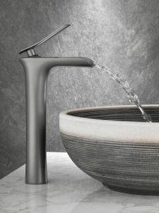 JUNSHEN | Gun Gray Waterfall Faucet Brass Hot and Cold Bathroom Basin