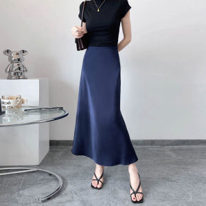 Silky Satin Fish Tail Skirt Elegant Long Half Body Skirts High Waist Design Versatile Style for Spring Summer New Arrival