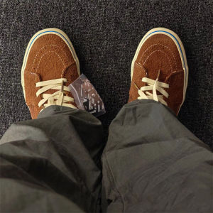 Limited Edition FTMD Kids Sk8 Low Coffee Suede Slip-On Retro Casual Shoes Breathable round Toe Flat Heel Rubber Outsole