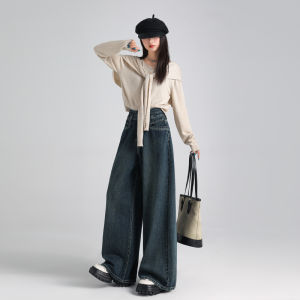 High Waist Bell Bottom Jeans Womens Straight Leg Denim Pants Autumn New Design Casual Cotton Trousers with Pockets Zipper Closure