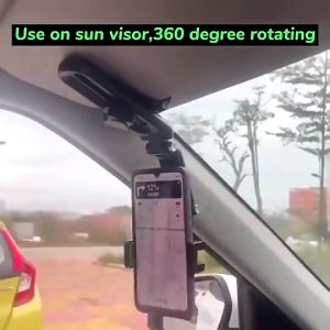Sun Visor Back Mirror Phone Holder Car Anti Shock Rear View Mirror Mount 360° Rotation Adjustable Phone Bracket