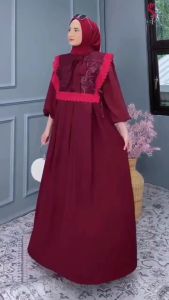 Queena Dress Crinkle Airflow apk Brokat Gamis Wanita Terbaru 2024 Dress Kondangan Dewasa Mewah Viral