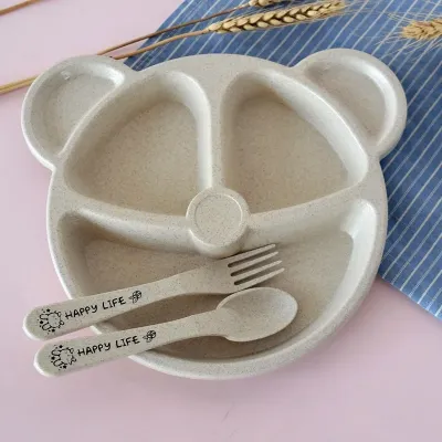 2026 Baby Bowl Spoon Fork Sets Feeding Tableware Cartoon Bear Kids Plates Baby Eating Dinnerware Set Anti-Heat Training Plates