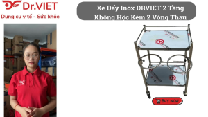 Xe đẩy Inox DrViet - 35x50 - 2 tầng - Không hộc - 2 vòng thau