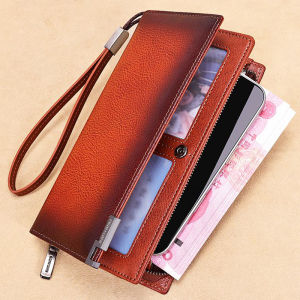 BANYANU Vintage Formal Cow Genuine Leather Long Wallet Travel Original Anti RFID Large Capacity Phone Purse for Men