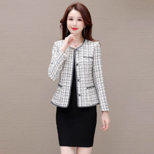 Plaid Short Coat Womens Autumn Winter Fashion Slimming Personality Little Fragrance Lady Style Top Spring Autumn Women