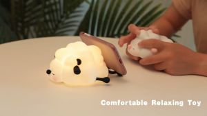 Sleeping Sheep Night Light Rechargeable LED Night Light for Kids 3-Level Dimmable Nursery Nightlight Food Grade Silicone Squishy Lamp Perfect Bedside Touch Lamp with 30 Min Timer for Breastfeeding Toddler Baby Décor Black