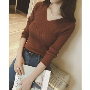 Slim Fit Long Sleeve V Neck Knitted Sweater Womens Fashion Body Shaping Base Layer Shirt Korean Style Cotton Blend Knitwear