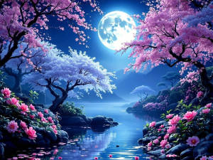 Huacan Moon Diamond Painting 5D River Mountain DIY Mosaic Art Flower Embroidery Set Complete Kit Home Decoration