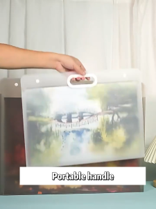 Transparent Art Portfolio Folder Long Expanding File Folder 4Pockets Sketch File Bag Document Organizer 8K Art Supplies