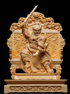 Wood Carving Taoist Wang Lingguans First Protection Three-Eye Fire God Marshal For Home Temple Worship Decoration Decorations