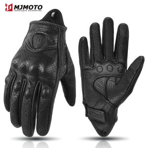With CE Approved Summer Retro Perforated Leather Motorcycle Gloves Men Women Full Finger Motocross Dirt Biker Glove Guantes Moto