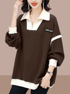 Stylish Vintage Polo Neck Sweatshirt for Mom 2025 New Autumn Ladies Fashionable Mid-Aged And Elderly Clothing Korean Style Long Sleeve