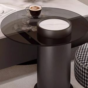 Bộ bàn trà hình vuông mặt đá hiện đại sang trọng kết hợp bàn góc bằng kính cường lực