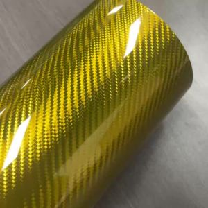 PET High Gloss Chrome Gold 5D Carbon Fiber Vinyl Wrap Film Bubble-Free Self Adhesive DIY Decals Vehicle Car Wrapping Foil