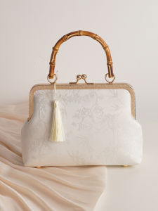 New Chinese Style Bamboo Handbag Womens Suit for Cheongsam Retro Style Small Square Bag Metal Chain Shoulder Handle Handbag
