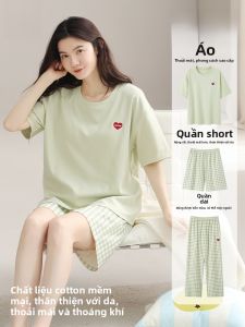 MiiOW | Bộ đồ ngủ cotton nguyên chất ba mảnh cho nữ mùa hè có đệm ngực Quần áo mặc nhà Quà tặng ngày lễ mẹ Áo chui đầu cổ tròn