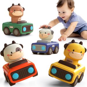 4PCS Animal Inertia Cars - Press & Go Toddler Toys 1-3 Years Early Learning Vehicles for Baby Walkers First Birthday Gift for Boys Girls