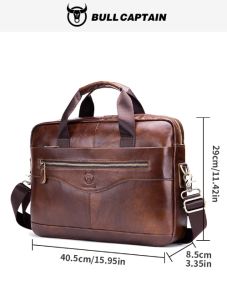 BULLCAPTAIN กระเป๋าเอกสารแมสเซ็นเจอร์สะพายไหล่สำหรับผู้ชายกระเป๋าหนังแท้14นิ้วของกระเป๋าแล็ปท็อปกระเป๋าเอกสารสำหรับใส่ทำงานในสำนักงาน