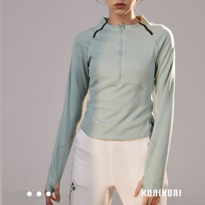 Konikoni Long Sleeves Half Zipper Workout Clothes Soft Brushed Stretch Silm Short Jacket Running Fitness Top