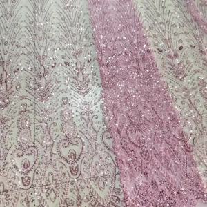 Luxury 2026 African Velvet Lace Fabric 5 Yards High Quality Wedding Dress Luxury Sequins Embroidery Nigerian Beaded Lace Fabric