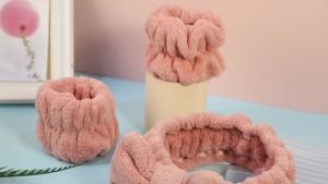 3pcs/set Face Wash Wristband Headband Set Fleece Skincare Bowtie Hair Band Wrist Cuffs for Makeup Shower Teen Girls Headbands