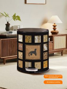B&W | Retro Luxurious Leather Trash Can with Lid