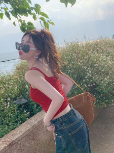 White Backless Crop Top Womens Vest 2025 New Style Inner Wear with Chest Pad Outdoor Wear American Retro Summer Top