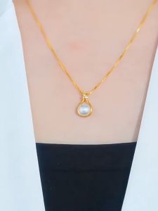 Original 916 Gold Natural Pearl Blessing Bag Pendant Necklace Mothers Collar Chain