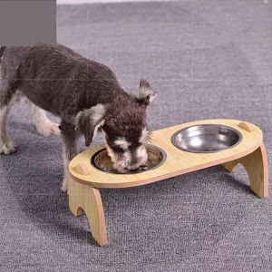Pet Feeder Pet Double Bowl Stainless Steel Pet Feeding Water Bowl