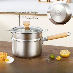 Stainless Steel 316 Baby Food Auxiliary Pot Non-stick Coating Free Small Soup Pot Integrated Steaming Cooking for Infants