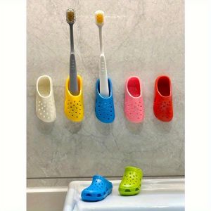6 Pieces of Colorful Mini Slippers and Toothbrush Storage Box Wall Installation Mountain Diamond-Free Durable Plastic Bathroom Organizer with Playful Designs of Kitchen and Bathroom Decoration
