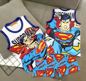 10-42kg Đồ bộ bé trai quần đùi áo ba lỗ thun lạnh in họa tiết hoạt hình siêu nhân ngầu đẹp