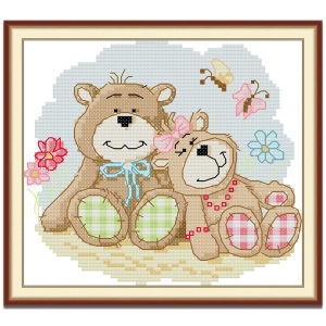Cross Stitch Set Cartoon Bear Animal Complete Kit with Pattern 14/11CT