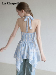 La Chapelle | Blue V-Neck Twisted Neck Summer Sleeveless Top