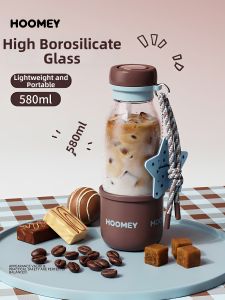 HOOMEY | Borosilicate Glass Water Cup Female Portable Summer Straw Design