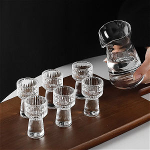6pcs Sets Exquisite Striped Wine Glass Baijiu Cup Household Drinking Cup Spirits Cup Transparent Small Wine Glass Wine Dispenser