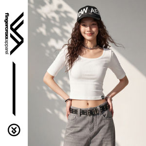 FINGERCROXX | Slim Fit White Square Neck Short Sleeve T-Shirt