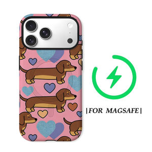 Potdemiel | Aurea Case Matte Bumper For Magsafe Case For iPhone 18 17 16 15 14 Plus 13 Pro Max Shockproof Hard PC Pink Dachshund Heart Print