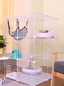 Cat Cage 3 Layer DIY Metal Anti-rust Pet Cage Foldable Sturdy Pet Furniture Cat House Stackable Cage for Cat Villa Collapsible Cage