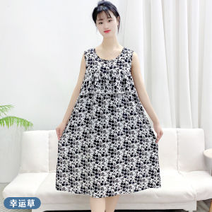 ชุดนอนแขนกุดผ้าไหมน้ำแข็งไซส์ใหญ่ ชุดนอนโมดอล ชุดอยู่บ้าน ชุดนอนฤดูร้อน ไม่มีแผ่นรองหน้าอก ชุดนอนแบบสวมหัว ชุดนอนผู้หญิง