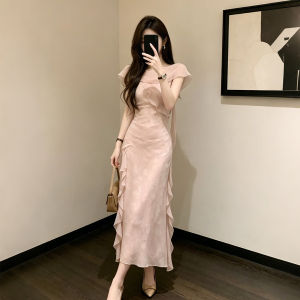XUECAIQI | Unique Hem Lace French Style Waist-cinching Maxi Dress