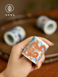 Jingdezhen Retro Dragon Pattern Ceramic Tea Tool Finger Cover Sand Teapot Lid Mat Gongfu Tea Accessories Tea Bowl Lid Rest