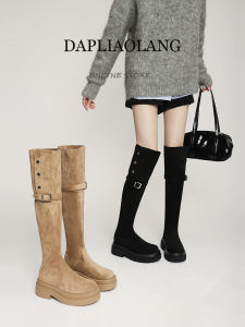 รองเท้าบูทหนังส้นสูงผู้หญิงฤดูหนาวทรงข้อกระชับขาใหญ่ รองเท้าบูทหนังส้นสูงแบบสวมข้อเดี่ยวแบบสวมข้อเดี่ยวสำหรับผู้หญิง