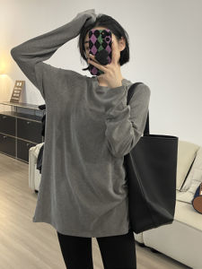 Loose Womens Base Shirt De Gray T-shirt Inner Wear Autumn Winter New Style Design Sensation Casual Fashion Pure Color Long Sleeve round Neck